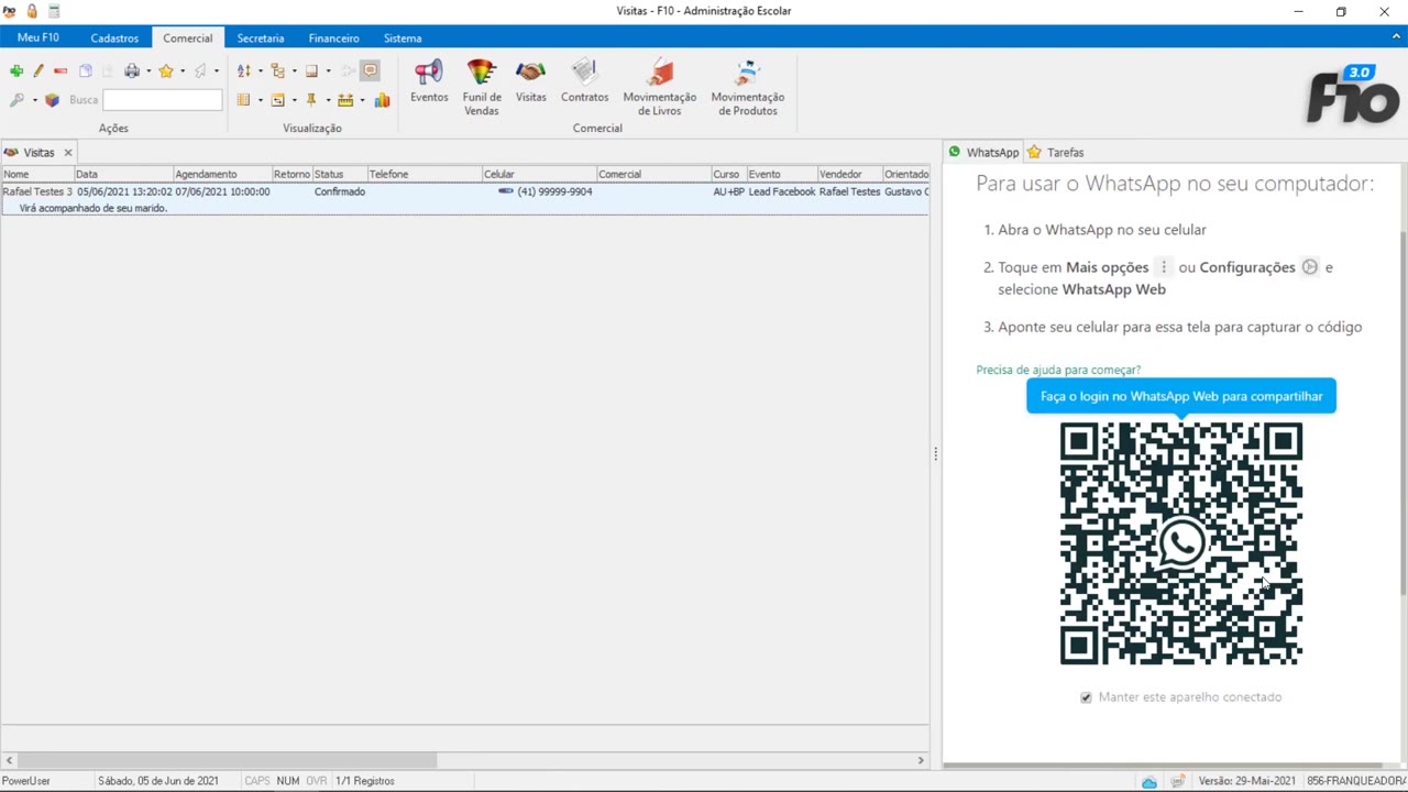 Composição de mensagem e abertura do WhatsApp Web via atalho