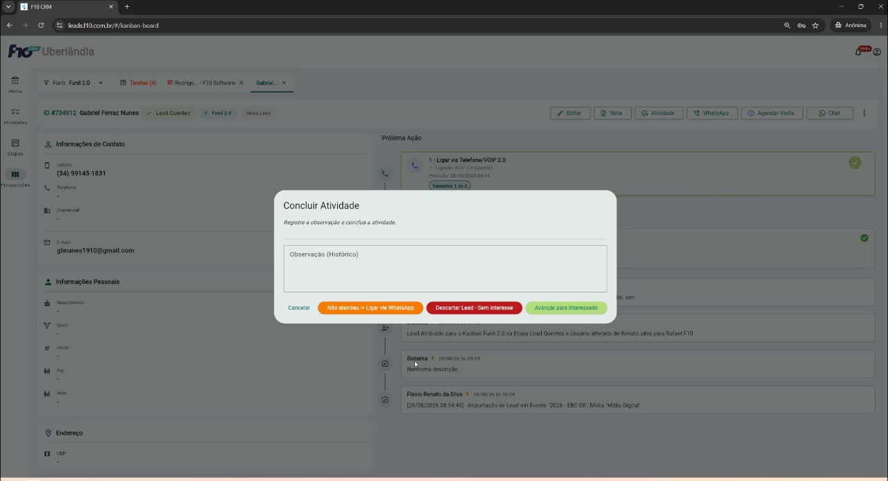 Opções de feedback apresentadas ao finalizar a atividade