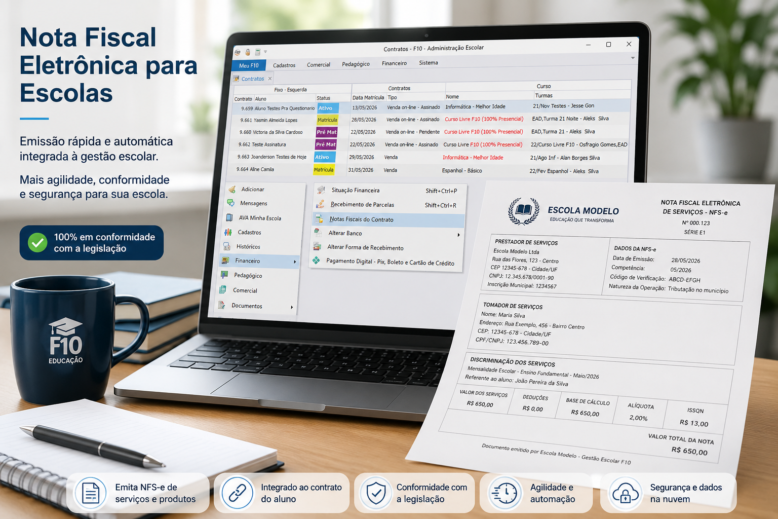 Nota fiscal para escolas no F10