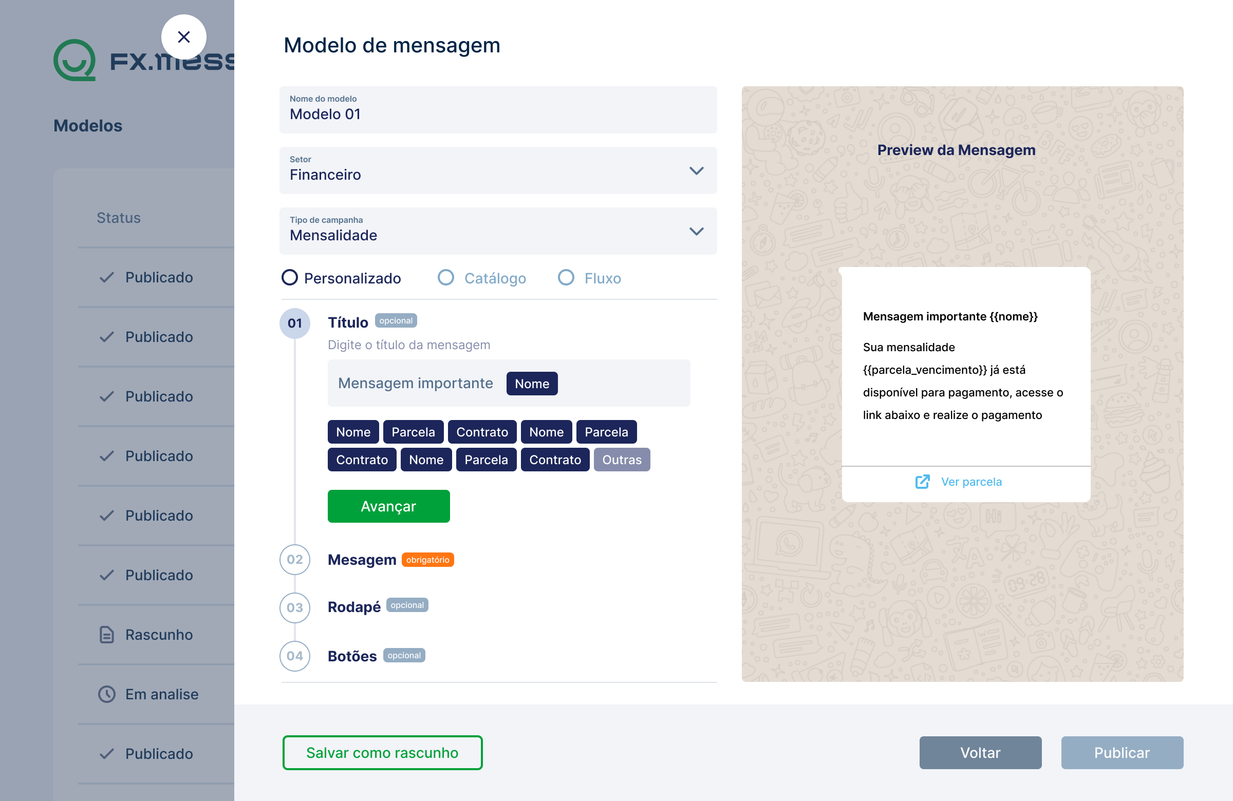 Templates de WhatsApp no F10